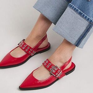 Steve Madden Single Buckle Sling Back Flats Red